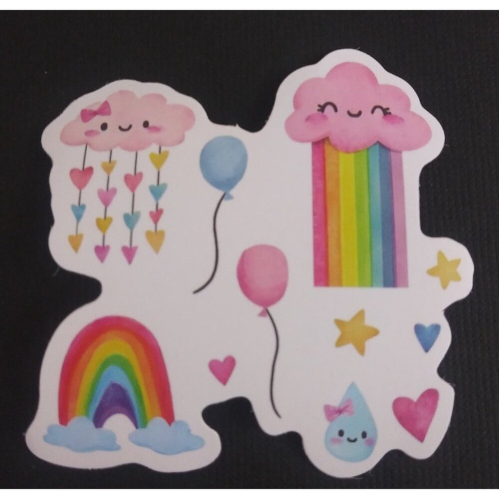 Pink Clouds Balloons Stars & Rainbow Sticker 2.38" (G)